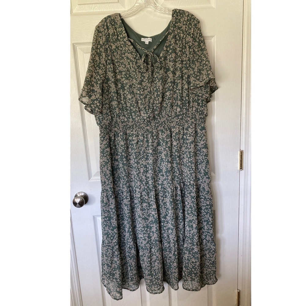 Luxology Midi Dress Plus 3X New Sage Green Floral Modest Romantic Cottagecore